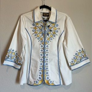 Bob Mackie Wearable Art White Embroidered Zip Up Statement Jacket size Medium